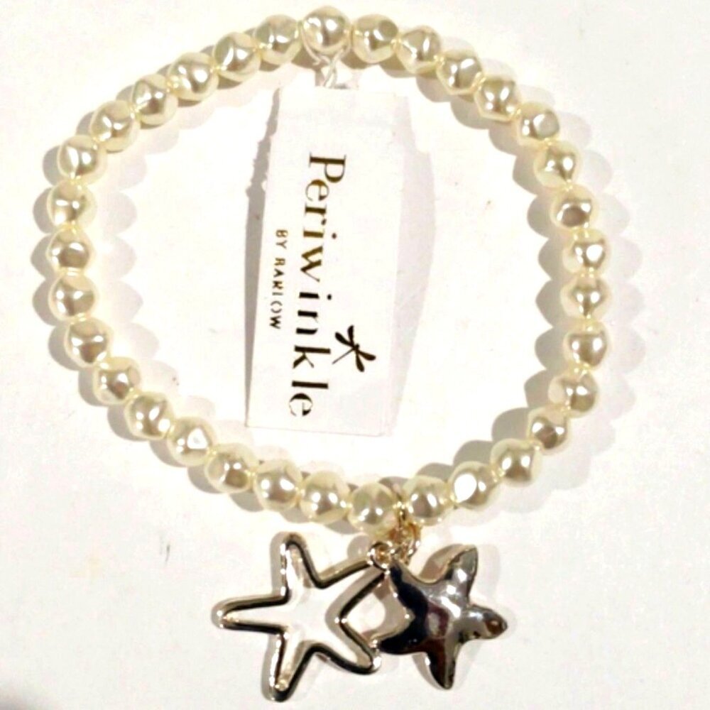 Periwinkle Silver tone Stars Beaded Stretchy Bracelet - Women's Fashion Jewelry - Picture 3 of 8